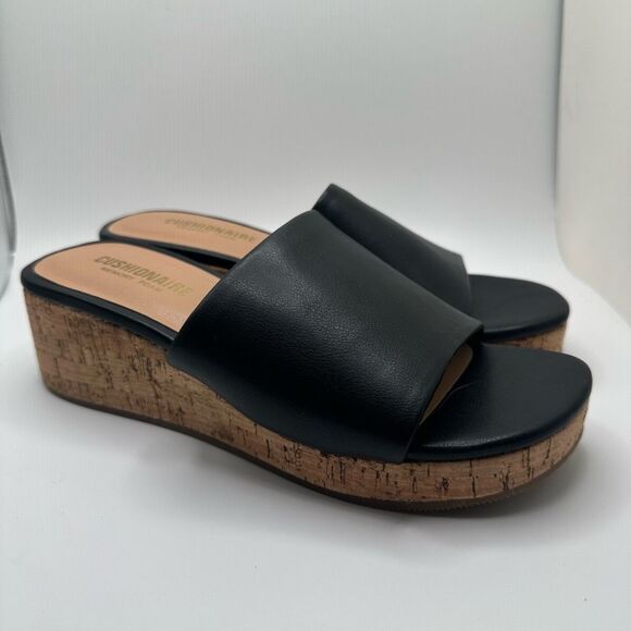 CUSHIONAIRE Women's cork wedge sandal +Memory Foam 7 BLACK - Picture 1 of 7